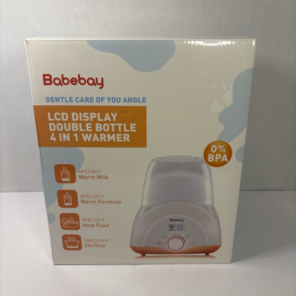 Babebay 4-in-1 Double Bottle Warmer LCD Display Sterilizer Food Heater White